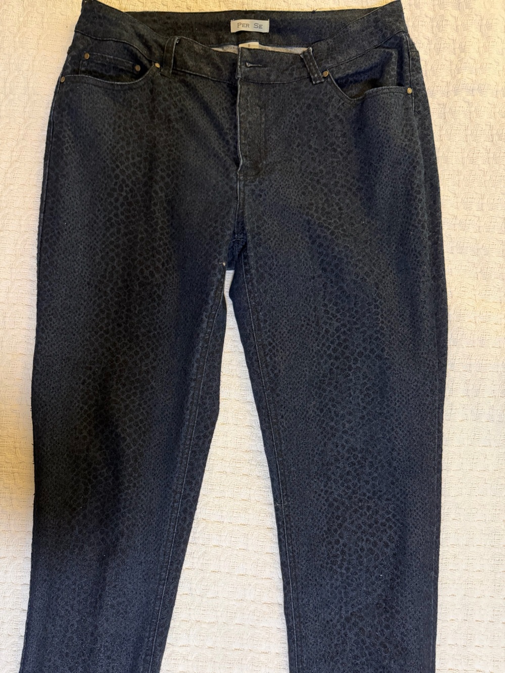 Per Se Dark Indigo Snake-Print Straight Jeans
